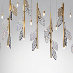 Люстра с золотистыми трубками и прозрачными стеклянными листьями на подвесах Sylva  варинант исполнения - 6 | Loft Concept в Грозном