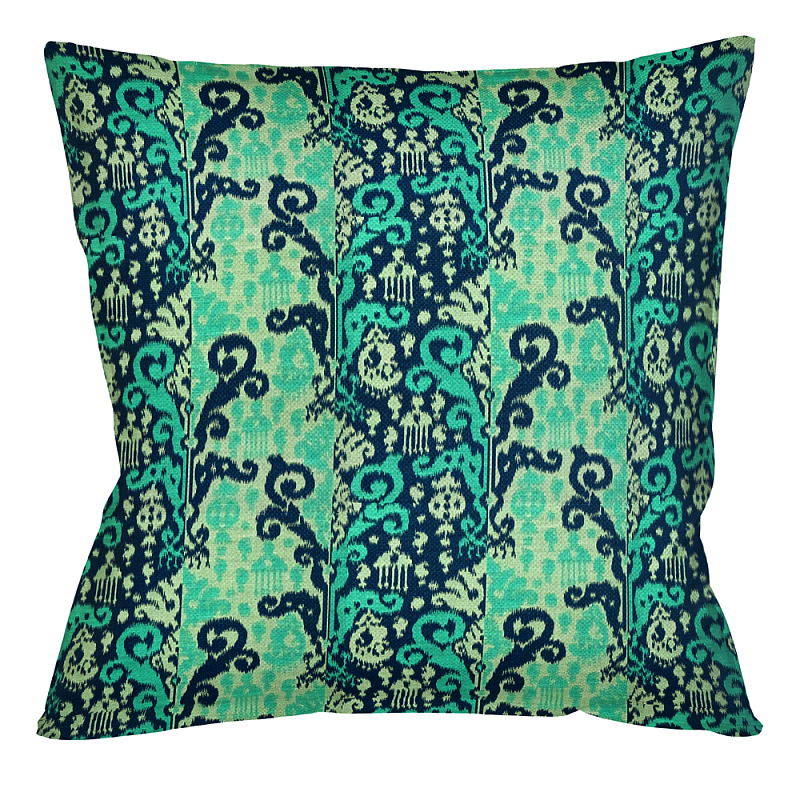 Подушка декоративная бирюзовая с орнаментом  Ikat Pattern Черный Бирюзовый Бежевый Темно-синий в Грозном | Loft Concept 
