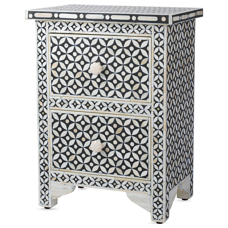 Тумба Neela Bone Inlay Two-drawer Chest Черный ivory ( слоновая кость ) Тумба Neela Bone Inlay Two-drawer Chest Черный ivory ( слоновая кость ) в Грозном | Loft Concept