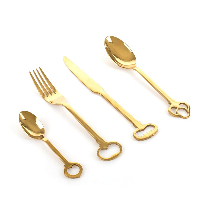 Набор столовых приборов Seletti Keytlery Gold set of 6 Золотой Набор столовых приборов Seletti Keytlery Gold set of 6 Золотой в Грозном | Loft Concept