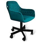 Стул с мягкой бирюзовой обивкой из велюра и подъемно-поворотным механизмом на черных колесиках Harper Turquoise варинант исполнения - 1 | Loft Concept в Грозном