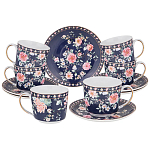 Чайный сервиз из фарфора синий на 6 персон 14 предметов Flower Porcelain Collection варинант исполнения - 1 | Loft Concept в Грозном