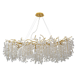 Люстра подвесная с золотистыми ветками и стеклянными подвесками в виде листьев Длина 130 см FAIRYTREE Light варинант исполнения - 1 | Loft Concept в Грозном