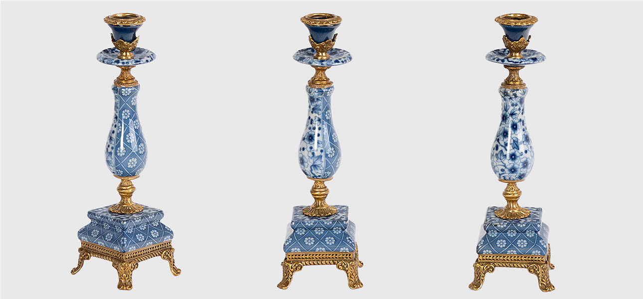 Подсвечник синий с элементами бронзы Chamomile - Loft-Concept в Грозном