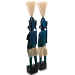 Комплект из 2-х деревянных статуэток Asmat Straw Headdress Statuettes Blue варинант исполнения - 8 | Loft Concept в Грозном