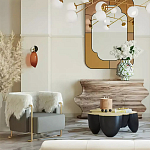 Дизайнерский журнальный стол округлой формы чёрный с золотой столешницей Fufem варинант исполнения - 2 | Loft Concept в Грозном