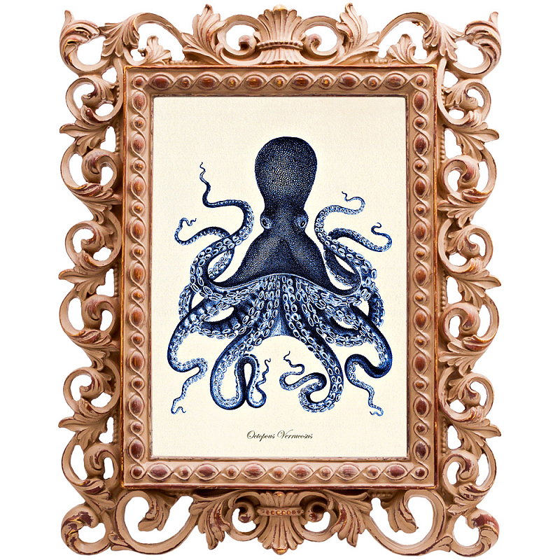 Постер Blue Octopus Poster Бежевый Морская синь Постер Blue Octopus Poster Бежевый Морская синь в Грозном | Loft Concept