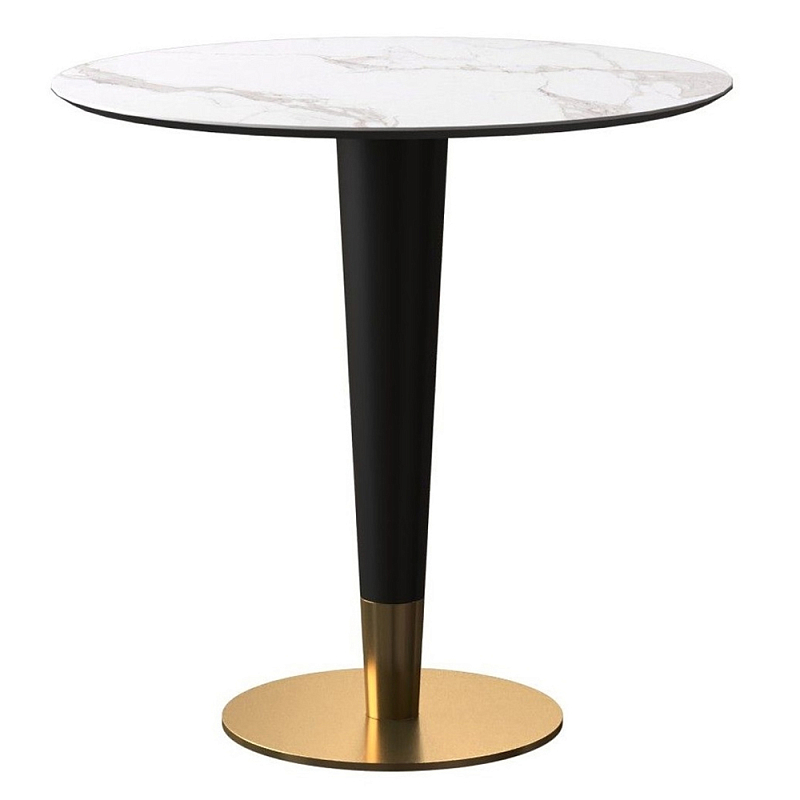 Обеденный стол с круглой каменной столешницей Brass Dinner Table Белый Золотой Черный Обеденный стол с круглой каменной столешницей Brass Dinner Table Белый Золотой Черный в Грозном | Loft Concept
