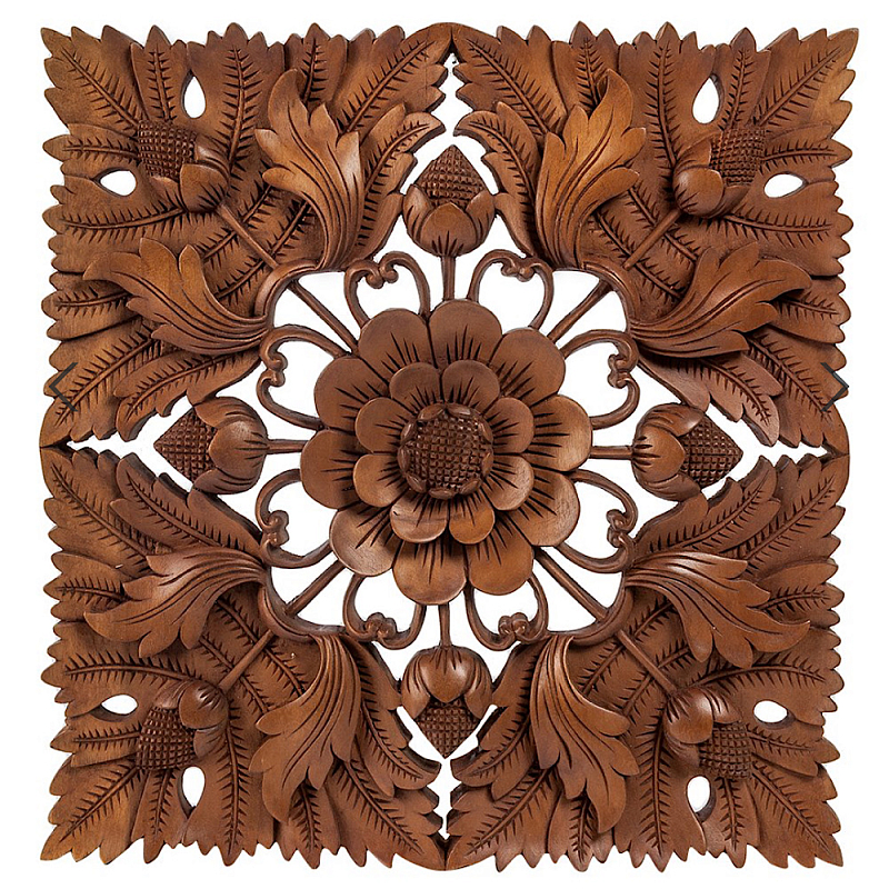 Панно из дерева квадратное Flower Panel With Trees Коричневый в Грозном | Loft Concept 