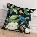 Декоративная подушка чёрная с изображением птиц и цветов  Blooming Blue Birds варинант исполнения - 2 | Loft Concept в Грозном