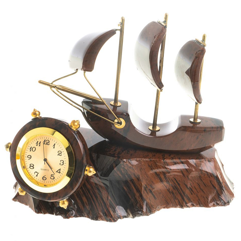 Часы настольные в виде парусника из натурального камня Обсидиан Sailboat Stone Clock Коричневый Черный Золотой Часы настольные в виде парусника из натурального камня Обсидиан Sailboat Stone Clock Коричневый Черный Золотой в Грозном | Loft Concept