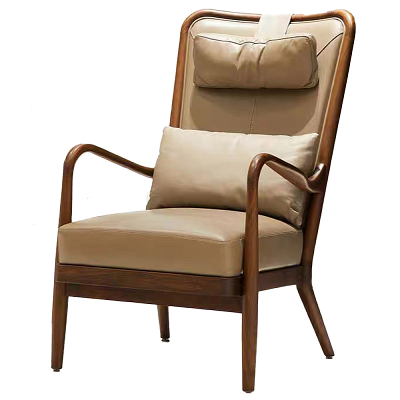 Кресло c каркасом из массива дерева и с мягким подголовником Walnut Armchair Орех Кресло c каркасом из массива дерева и с мягким подголовником Walnut Armchair Орех в Грозном | Loft Concept
