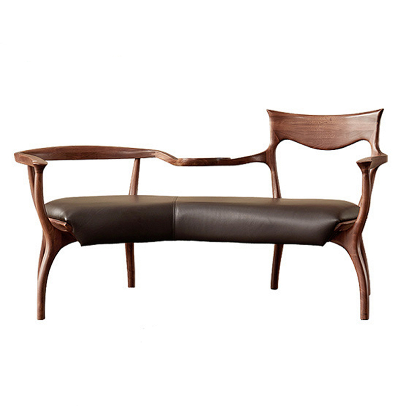 Кушетка с деревянным каркасом и сиденьем из коричневой натуральной кожи Moon Walnut Furniture Коричневый Орех Кушетка с деревянным каркасом и сиденьем из коричневой натуральной кожи Moon Walnut Furniture Коричневый Орех в Грозном | Loft Concept