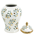 Ваза белая с крышкой с рисунком зеленых и золотых листьев 48 см Chinoiserie Ceramics варинант исполнения - 3 | Loft Concept в Грозном