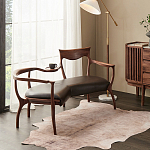 Кушетка с деревянным каркасом и сиденьем из коричневой натуральной кожи Moon Walnut Furniture варинант исполнения - 6 | Loft Concept в Грозном