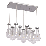 Люстра с 9-ю прозрачными плафонами из стекла в форме капли на прямоугольном потолочном основании цвета хром Lucid Rain  варинант исполнения - 2 | Loft Concept в Грозном