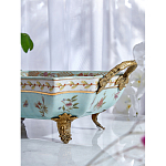 Блюдо прямоугольное из голубого фарфора с ручками и рисунком птиц и цветов Blue Garden варинант исполнения - 4 | Loft Concept в Грозном