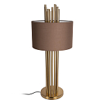 Настольная лампа с цилиндрическим абажуром из коричневой ткани и золотыми трубочками Brown Aura варинант исполнения - 2 | Loft Concept в Грозном