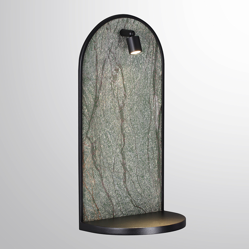 Настенный светильник зеленого цвета с черной рамкой овальной формы с полкой Herbarium  Черный Зеленый в Грозном | Loft Concept 