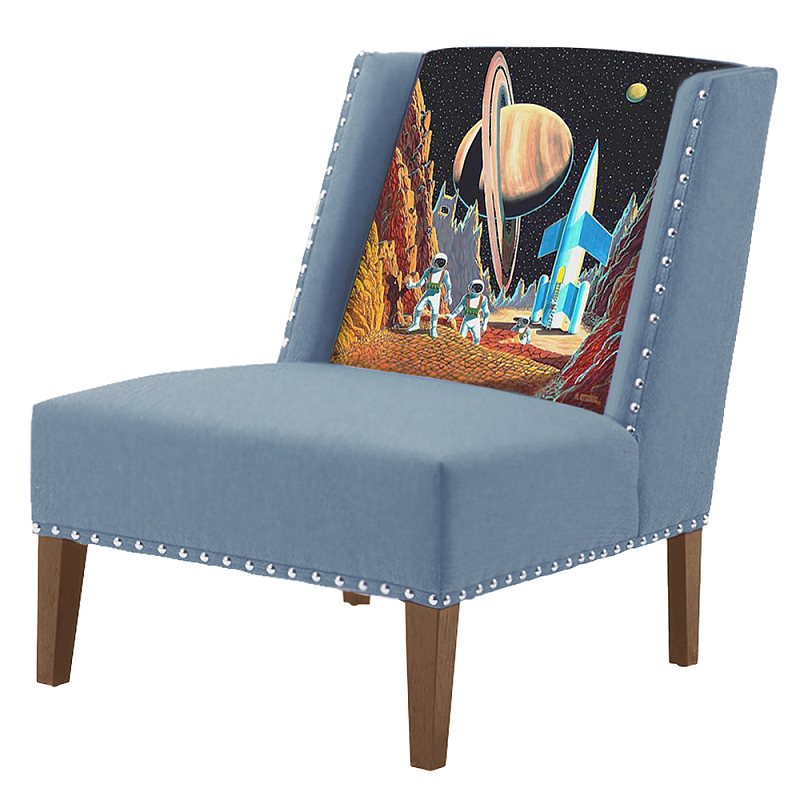FUN Armchair Retro Futurism Blue Дизайнерское кресло с цветным принтом Серо-голубой FUN Armchair Retro Futurism Blue Дизайнерское кресло с цветным принтом Серо-голубой в Грозном | Loft Concept