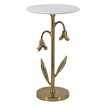 Столик с золотистым основанием в виде цветка и круглой мраморной столешницей Golden Snowdrop варинант исполнения - 1 | Loft Concept в Грозном