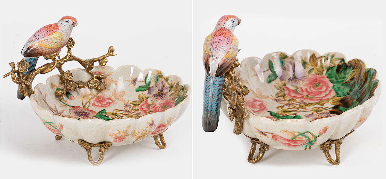 Пепельница фарфоровая с фигуркой попугай на ветке Parrot - Loft-Concept в Грозном