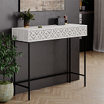 Консоль напольная пыльного белого цвета с выдвижным ящиком с резным орнаментом HEATON CONSOLE OAK варинант исполнения - 3 | Loft Concept в Грозном