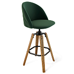 Барный стул со спинкой и металлической подставкой на 4-х деревянных ножках Зеленый Велюр Vendramin Chair варинант исполнения - 1 | Loft Concept в Грозном