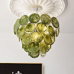 Люстра из зеленых стеклянных дисков с перламутровым эффектом Green Glowing Glaze варинант исполнения - 4 | Loft Concept в Грозном