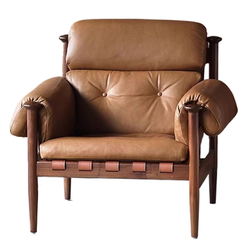 Кресло с деревянным каркасом и обивкой из натуральной кожи Medieval Furniture Коричневый Кресло с деревянным каркасом и обивкой из натуральной кожи Medieval Furniture Коричневый в Грозном | Loft Concept
