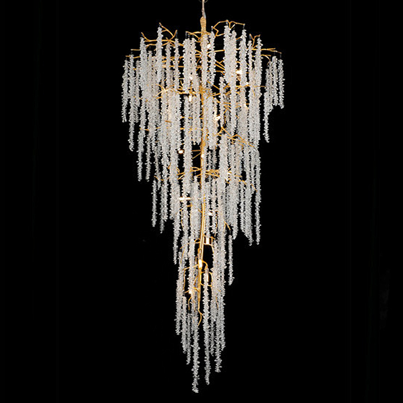 Люстра многоярусная с каркасом из металла и прозрачными подвесками FAIRYTREE Light Золотой Прозрачный Люстра многоярусная с каркасом из металла и прозрачными подвесками FAIRYTREE Light Золотой Прозрачный в Грозном | Loft Concept