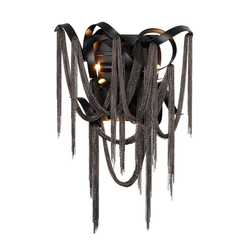 Бра с изогнутыми металлическими лентами и цепочками Atlantis Chain Черный Коричневый в Грозном | Loft Concept 