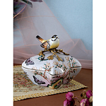 Шкатулка фиолетового цвета с рисунком бабочек и крышкой с фигуркой птицы на ветке Eden Garden варинант исполнения - 7 | Loft Concept в Грозном