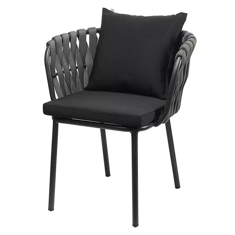Стул мягкий с декором в виде плетеных лент на спинке и подлокотниках Semicircular Chair Decorated with Ribbons Черный Серый Стул мягкий с декором в виде плетеных лент на спинке и подлокотниках Semicircular Chair Decorated with Ribbons Черный Серый в Грозном | Loft Concept