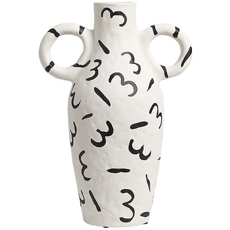 Декоративная ваза White Doodle Vase M Белый Черный Декоративная ваза White Doodle Vase M Белый Черный в Грозном | Loft Concept
