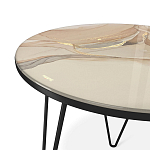 Стол журнальный с круглой столешницей из стекла на 3-х черных ножках Beige Marble варинант исполнения - 3 | Loft Concept в Грозном