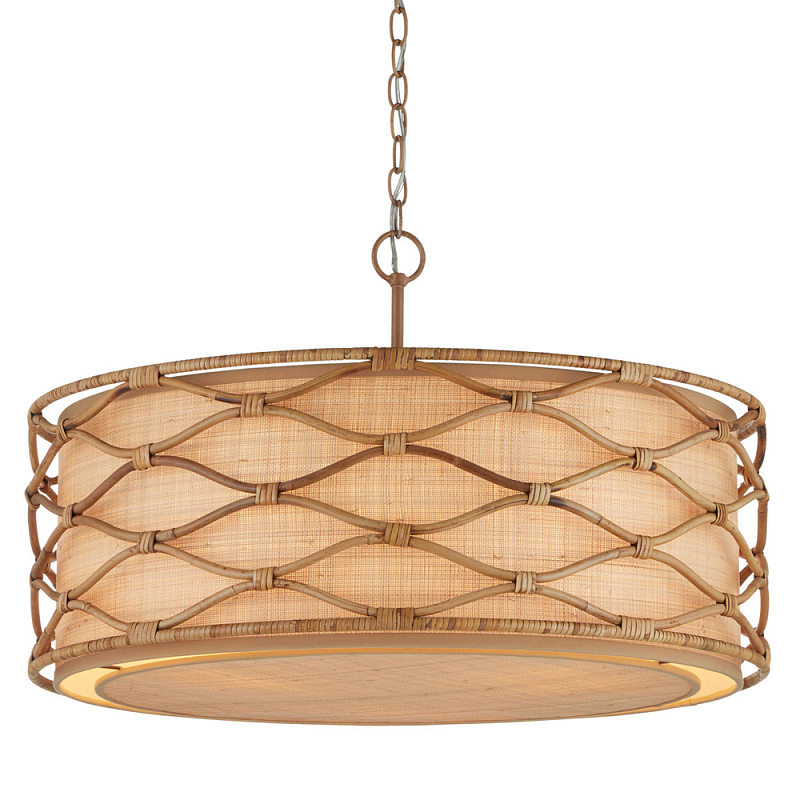 Подвесной светильник  из кованого железа и абажуром из ротанга Wicker Furniture Светло-коричневый  Бежевый в Грозном | Loft Concept 