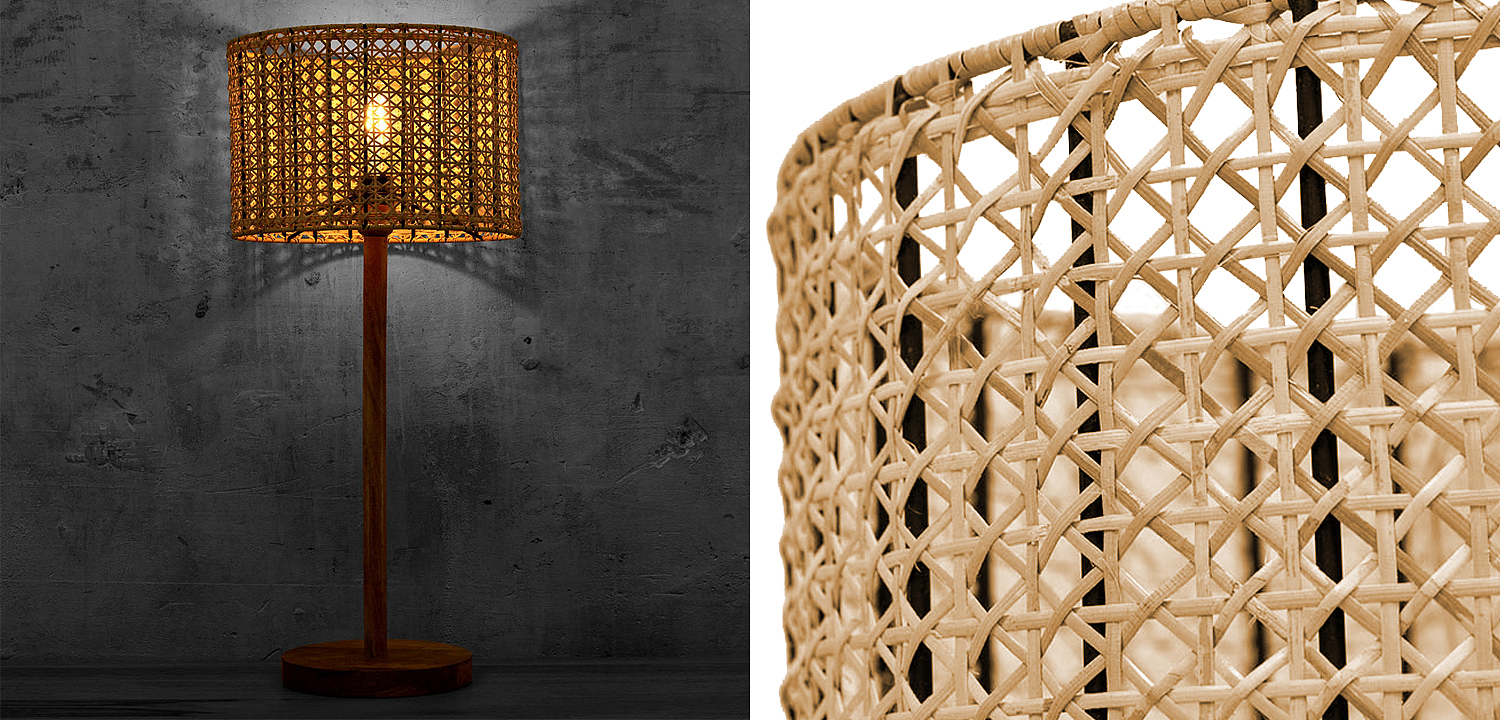Деревянная настольная лампа с абажуром из ротанга Tamari Wicker Table Lamp Деревянная настольная лампа с абажуром из ротанга Tamari Wicker Table Lamp - Loft-Concept в Грозном