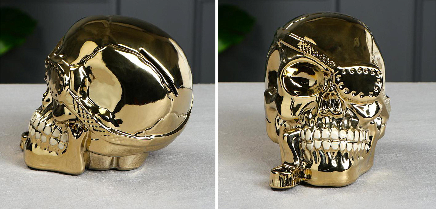 Статуэтка Golden Skull with Pipe Статуэтка Golden Skull with Pipe - Loft-Concept в Грозном